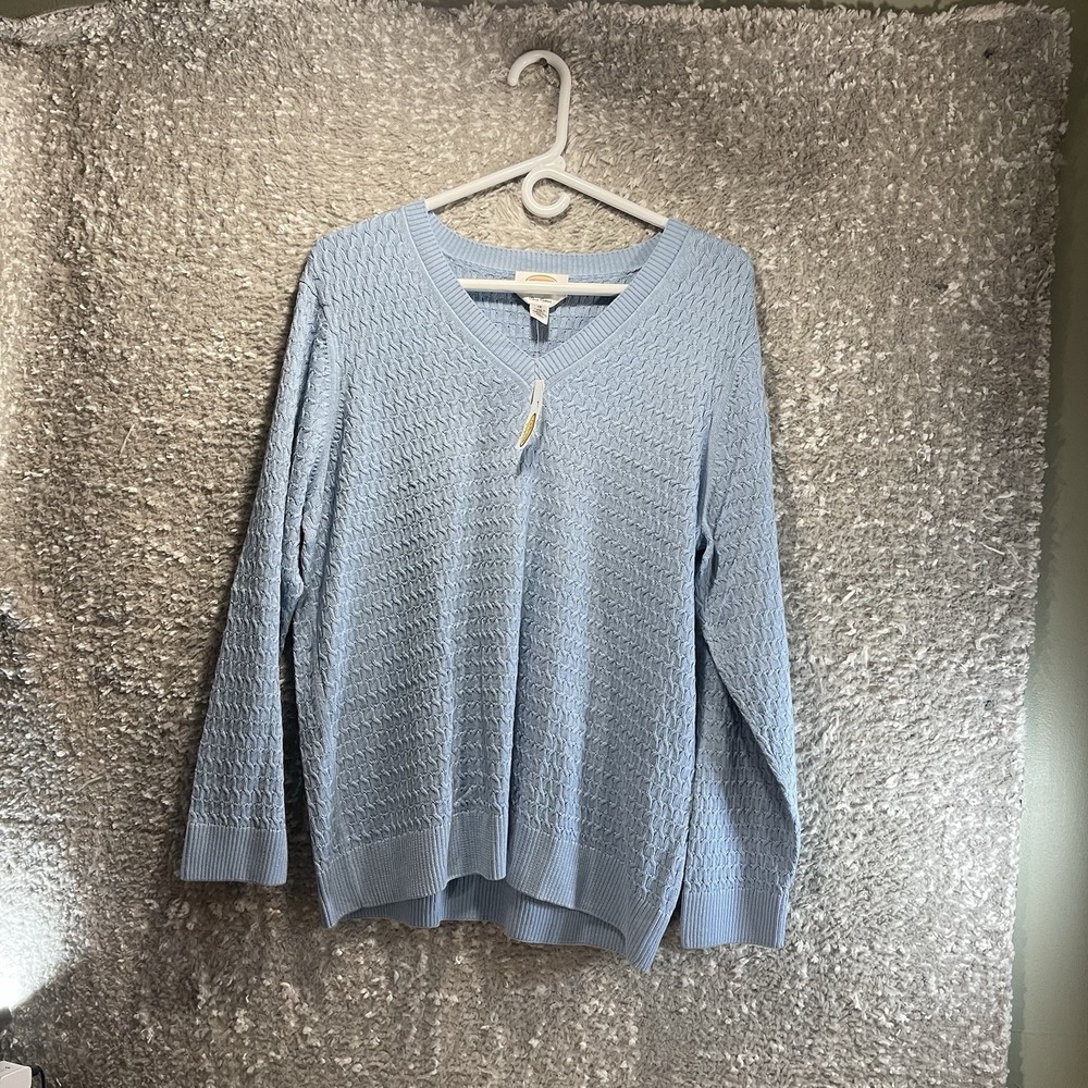 Talbots Cable Knit Sweater Women's Size 1X Pima Cotton Blue Academia Preppy NWT